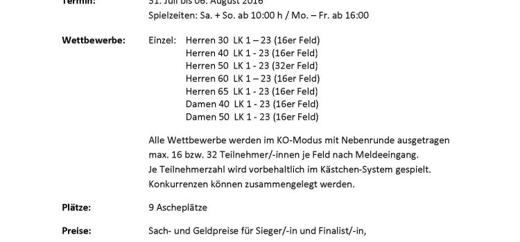 Anmeldung zur Halterner TC Open 2016 Anmeldung zur Halterner TC Open 2016