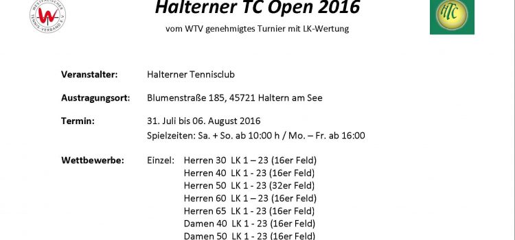 Ausschreibung zu den Halterner TC Open Ausschreibung zu den Halterner TC Open